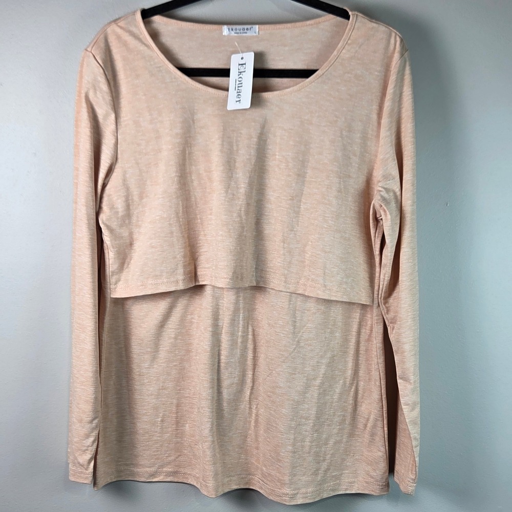 Ekouaer Nursing Top Women Large Peach NEW Maternity Long Sleeve Breastfeeding